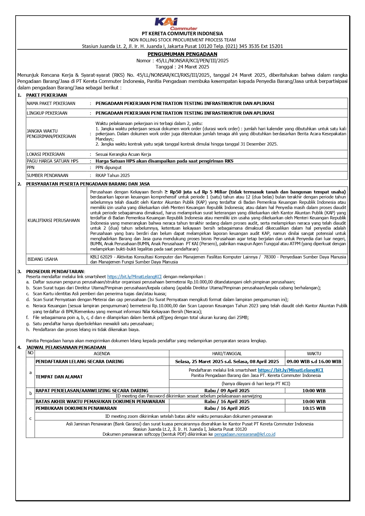 2 pengumuman 45 pengadaan pekerjaan penetration testing infrastruktur dan aplikasi page 0001